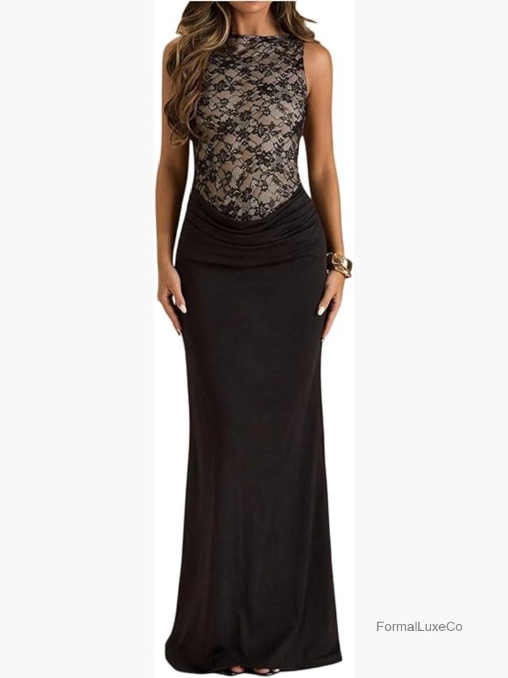 Black Lace Bodice Evening Dress